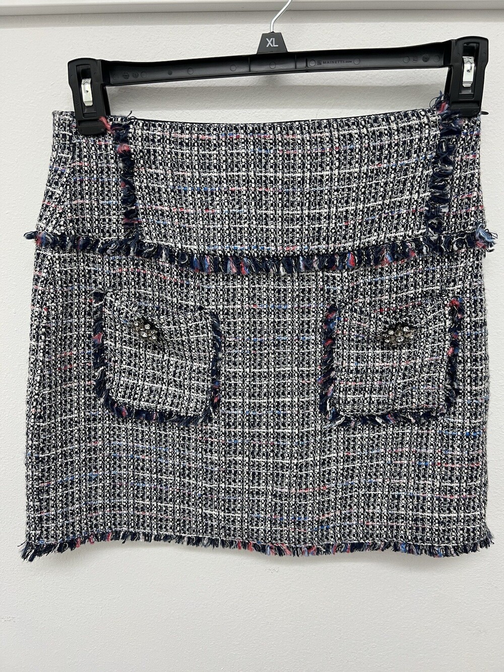 Zara Tweed Skirt With Embellishments Fringe Gem Size M